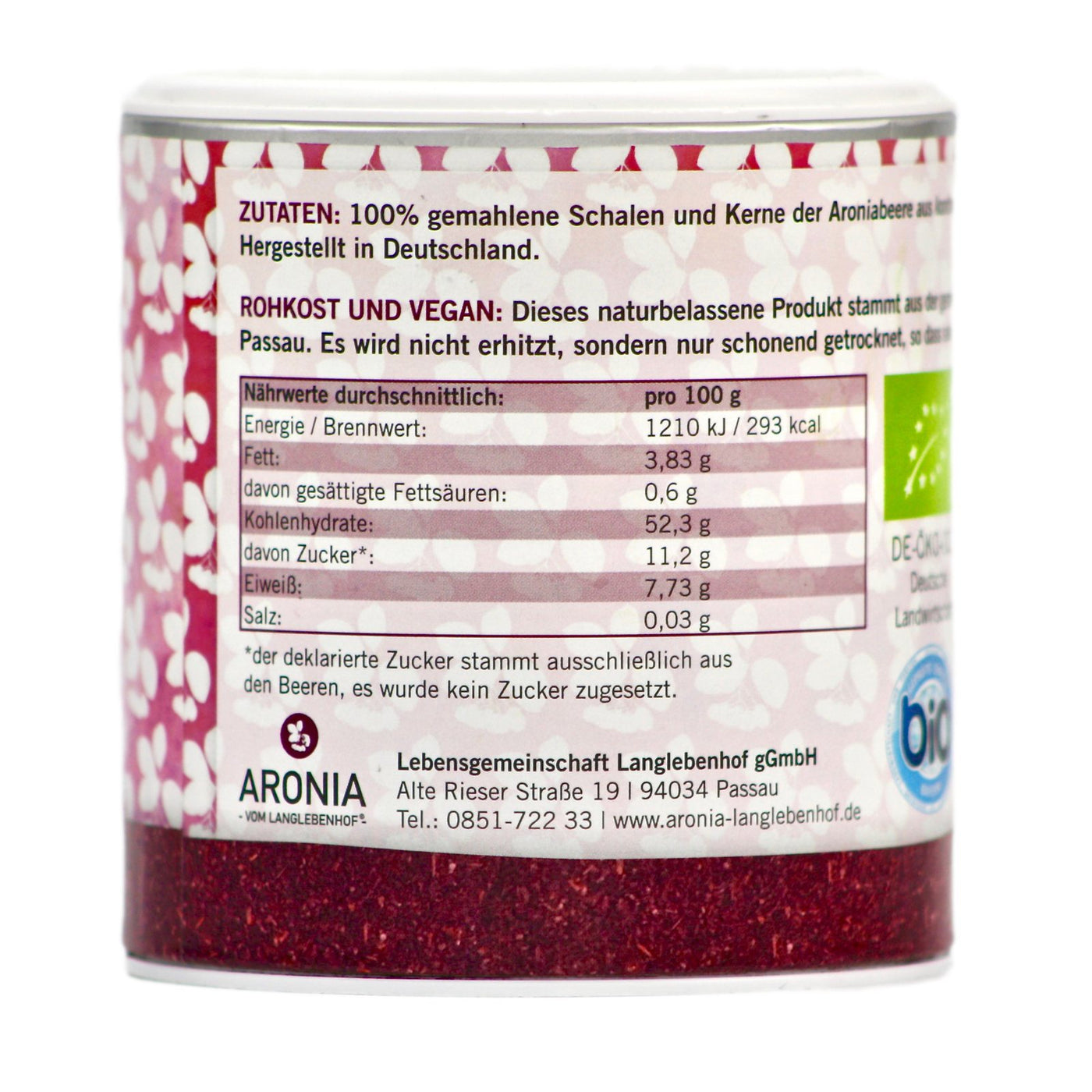 Bio Aroniabeeren Pulver "Zauberstaub", 100g Dose, Demeter, Antioxodantien 3